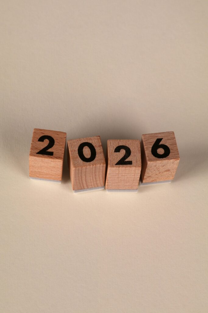 Wooden blocks arranged to show the year 2026, perfect for New Year themes.